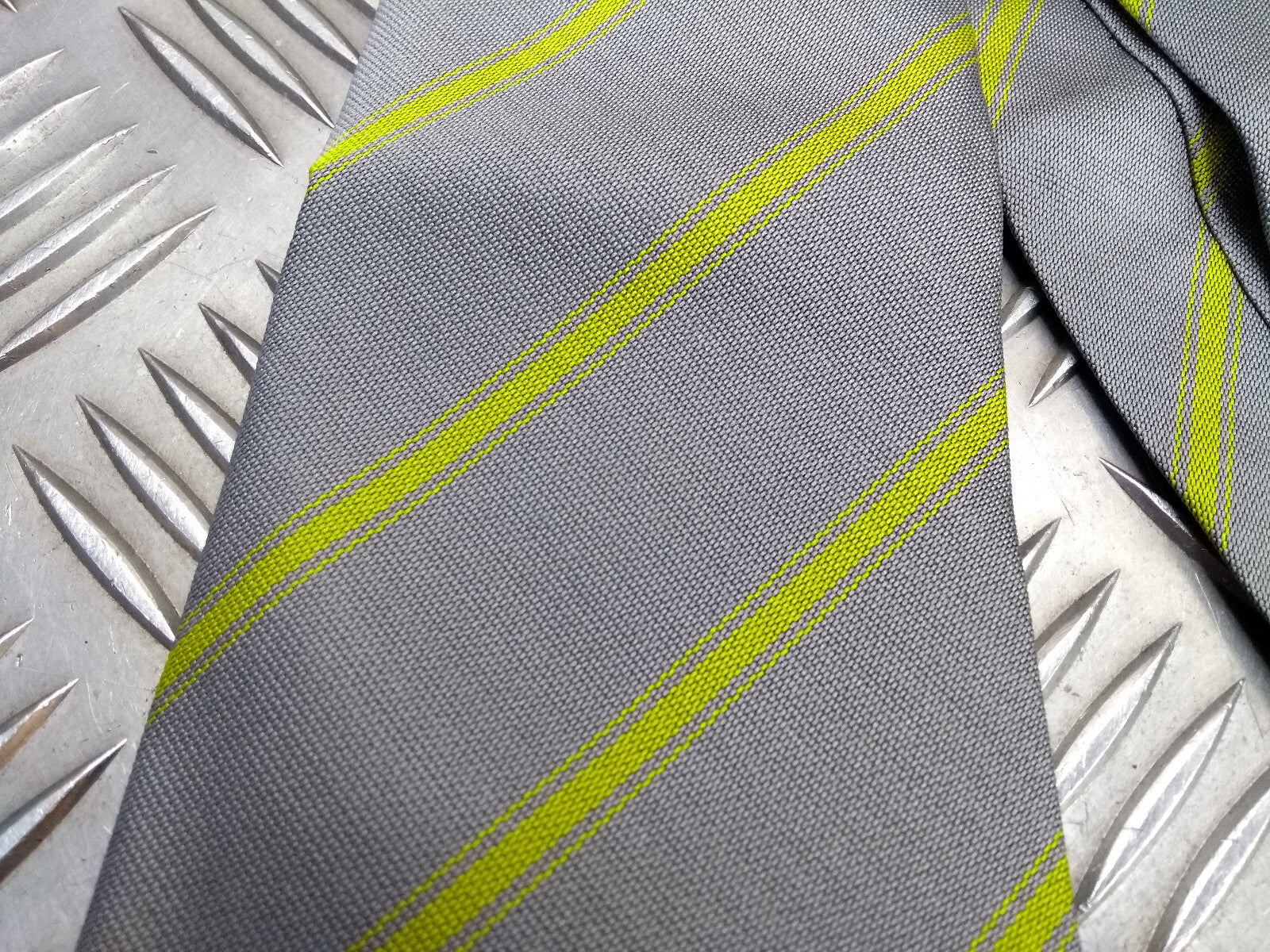 Grey & Yellow Striped Tie - NEW