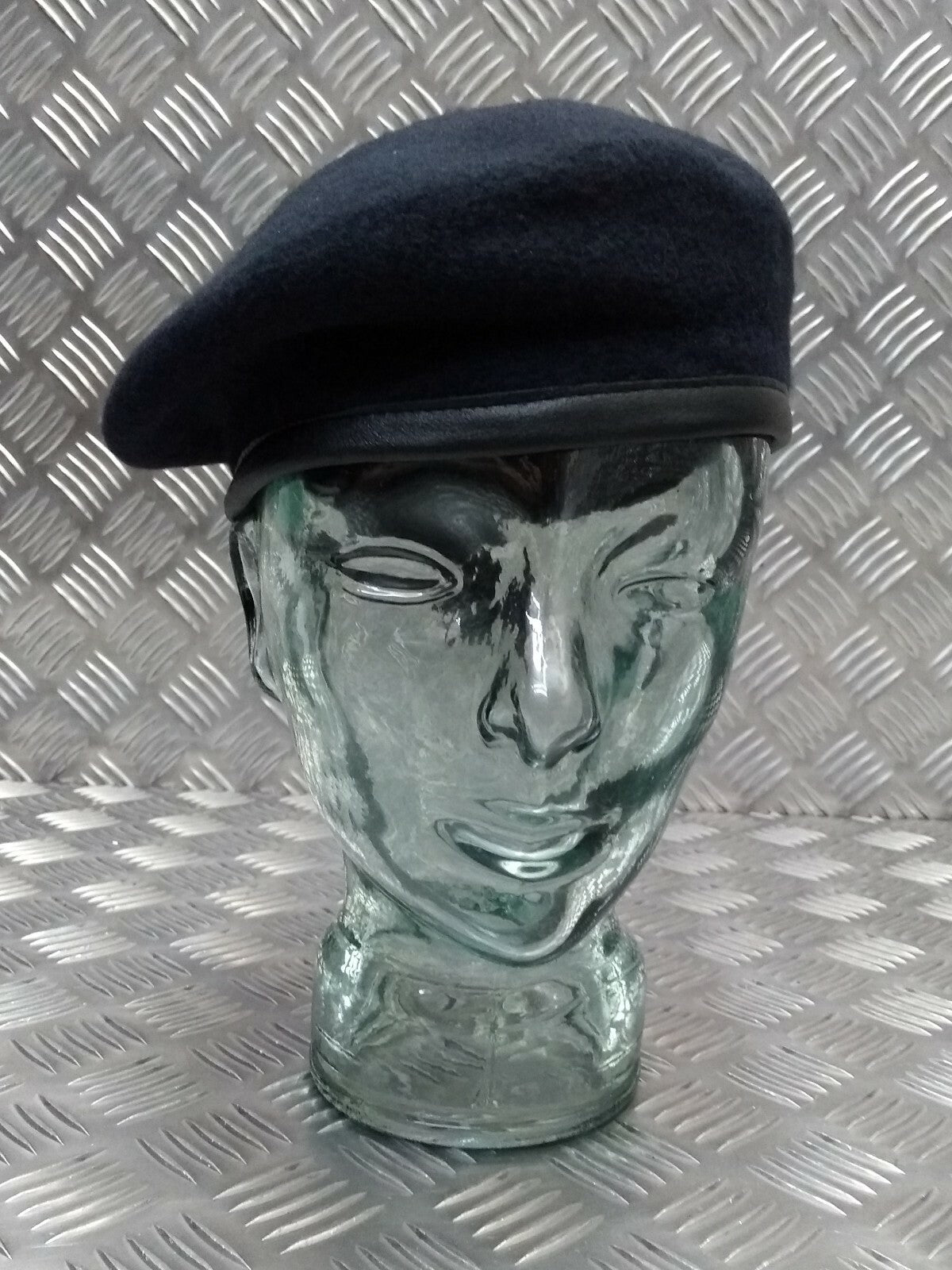 Hobson Beret Made In England Navy 100% With Wool Leather Rim Band 6 3/4