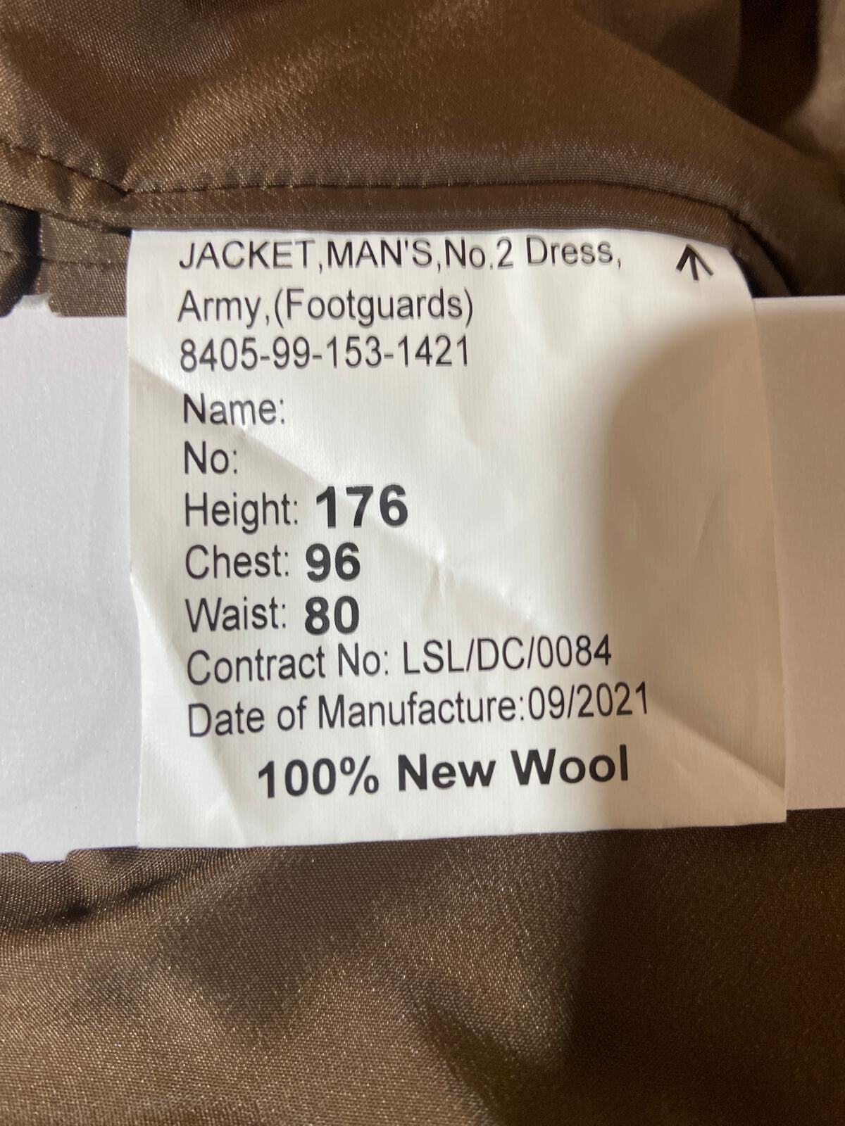 FAD No2 Dress Jacket with Belt - Footguards Issue - Size 176/96/80 - NEW
