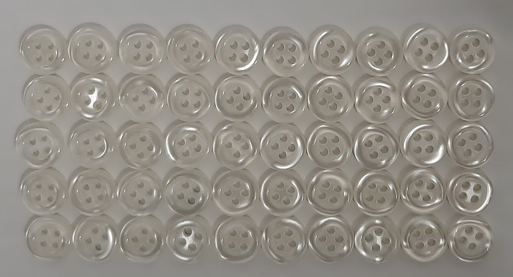 Vintage Buttons 50 4 Hole Tri Service Dress Shirt Pearlesque Clear White 12.6mm