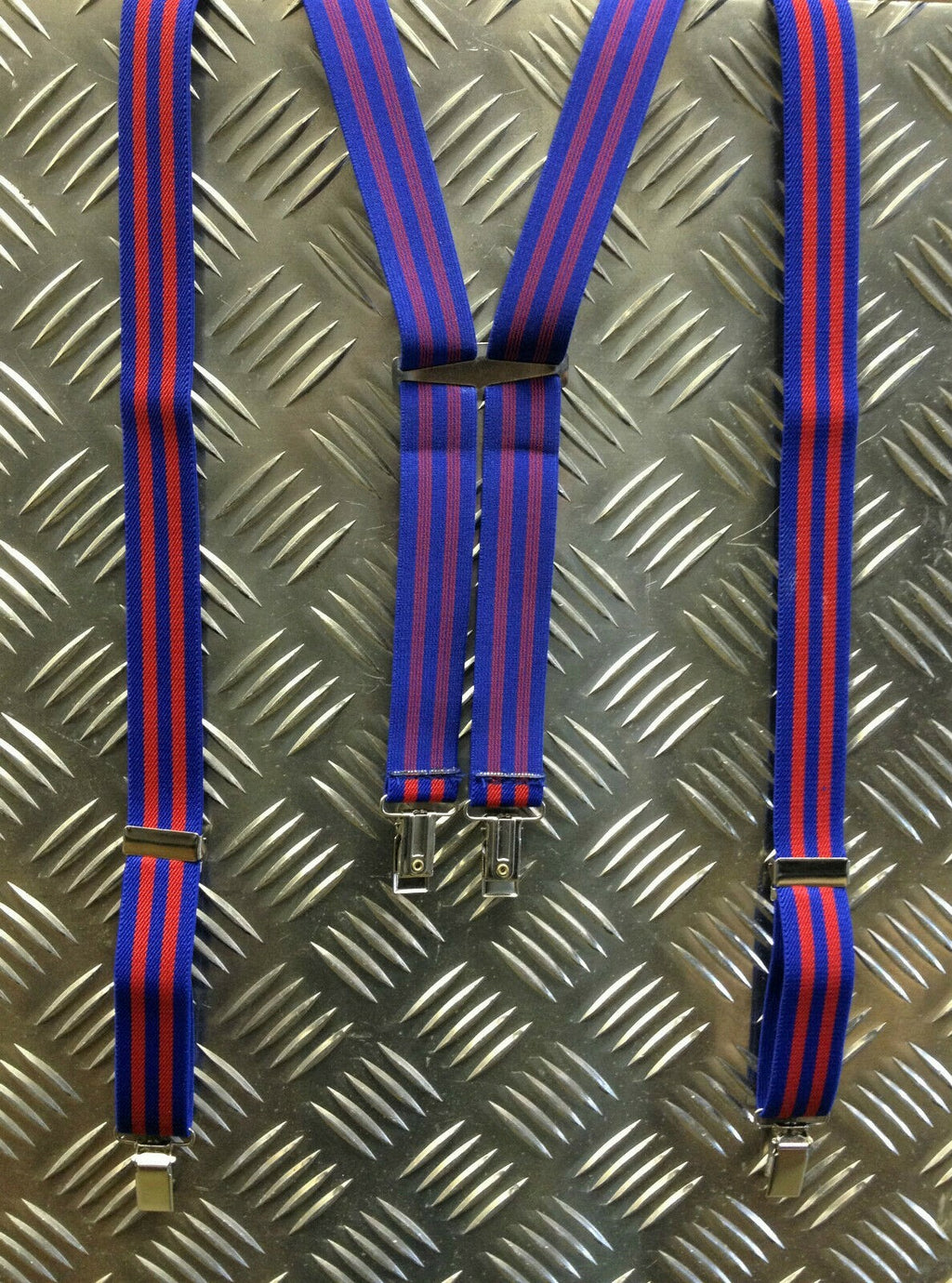 Retro Vintage Unisex Slim Clip-On Elastic Braces Suspenders Adjustable Blue Red
