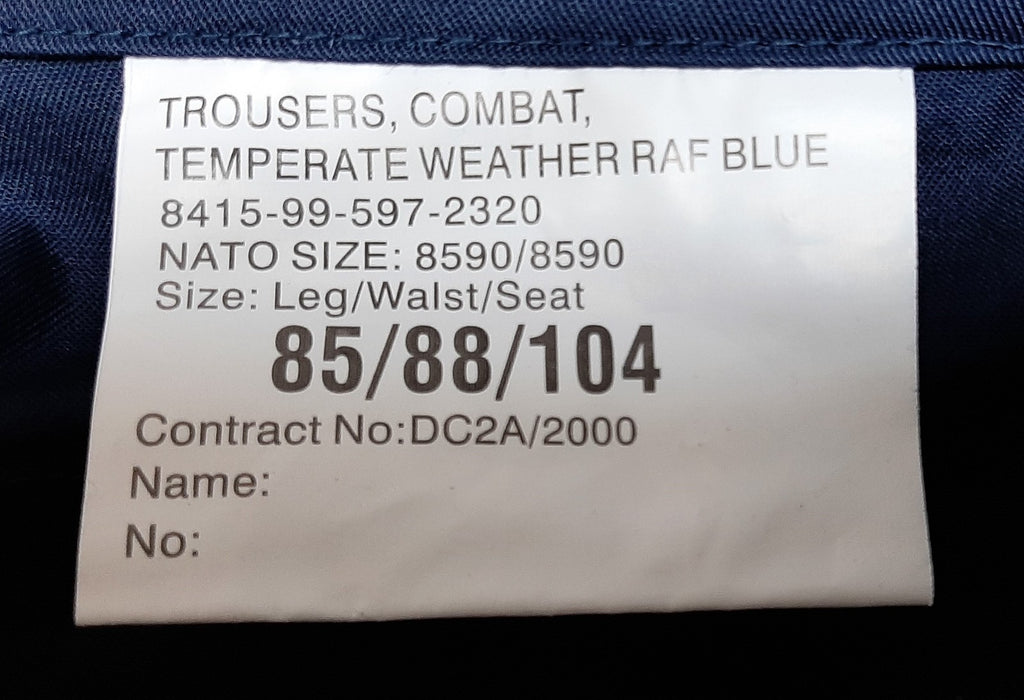 RAF Combat Trousers Temperate Warm Weather Combats Air Force Blue 88cm Long