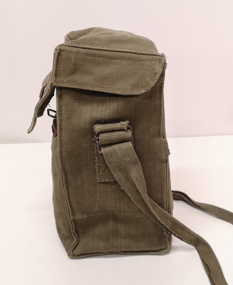 Vintage Belgian Army Canvas Shoulder Satchel Bag Gas Mask Heavy Duty Webbing