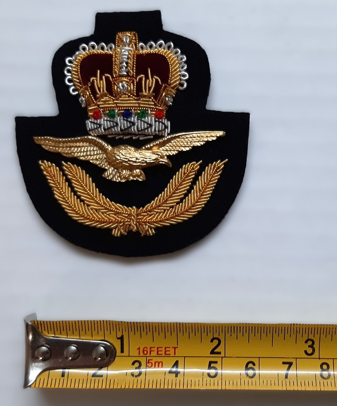 Cap Badge RAF Royal Air Force (Below Air OFCs) Wire Embroidered New old Stock