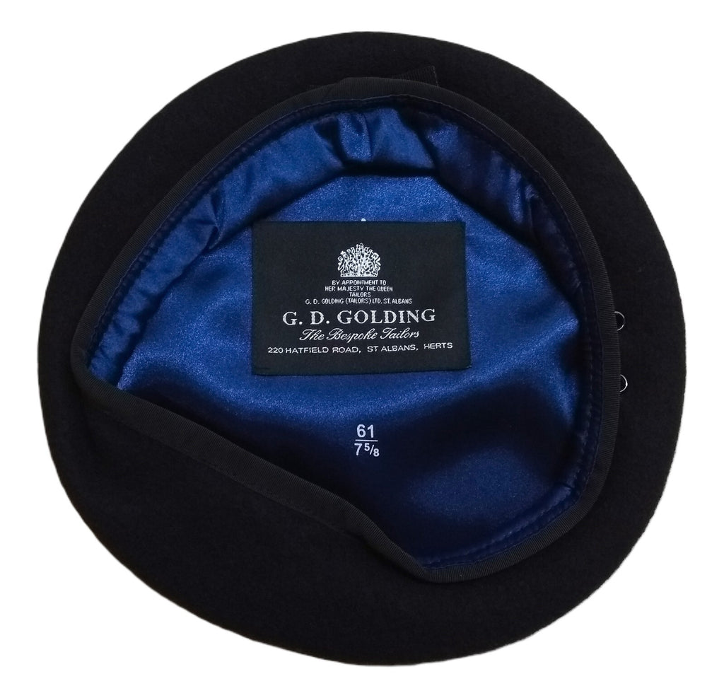 Navy Blue Beret Goldings Army Pattern Wool / Silky Lining & Petersham Trim 61cm.