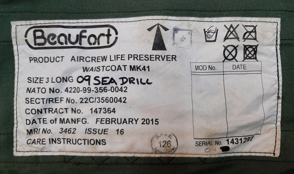 RAF Royal Air Force Fast Jet Life Preserver Waistcoat Pilot Aircrew MK41 SZ 3