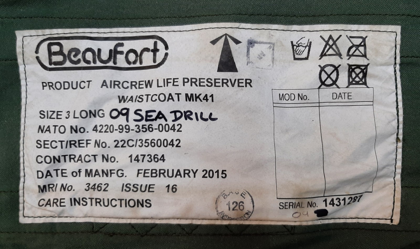 RAF Royal Air Force Fast Jet Life Preserver Waistcoat Pilot Aircrew MK41 SZ 3