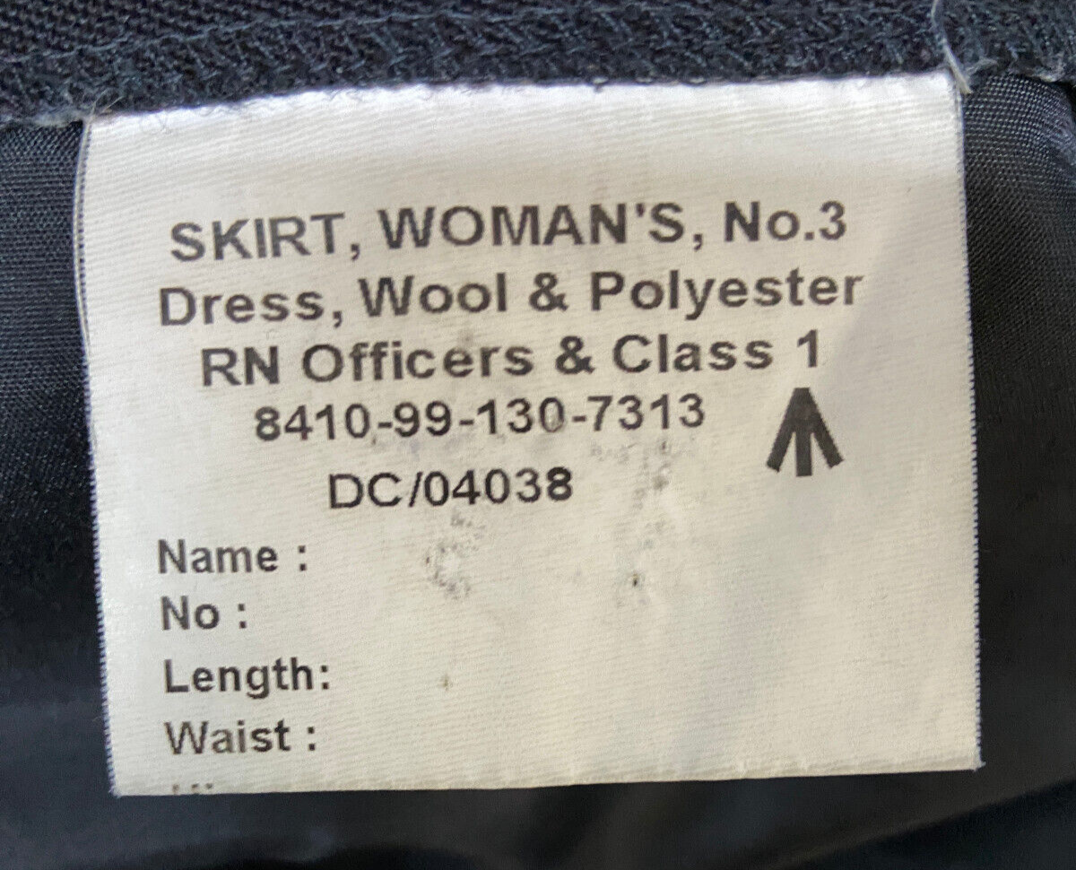 Skirt No3B & CL1 Officers Wool Poly British Royal Navy WRNS Dress RN Size 76cm S