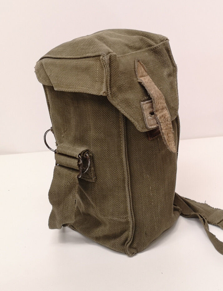 Vintage Belgian Army Canvas Shoulder Satchel Bag Gas Mask Heavy Duty Webbing