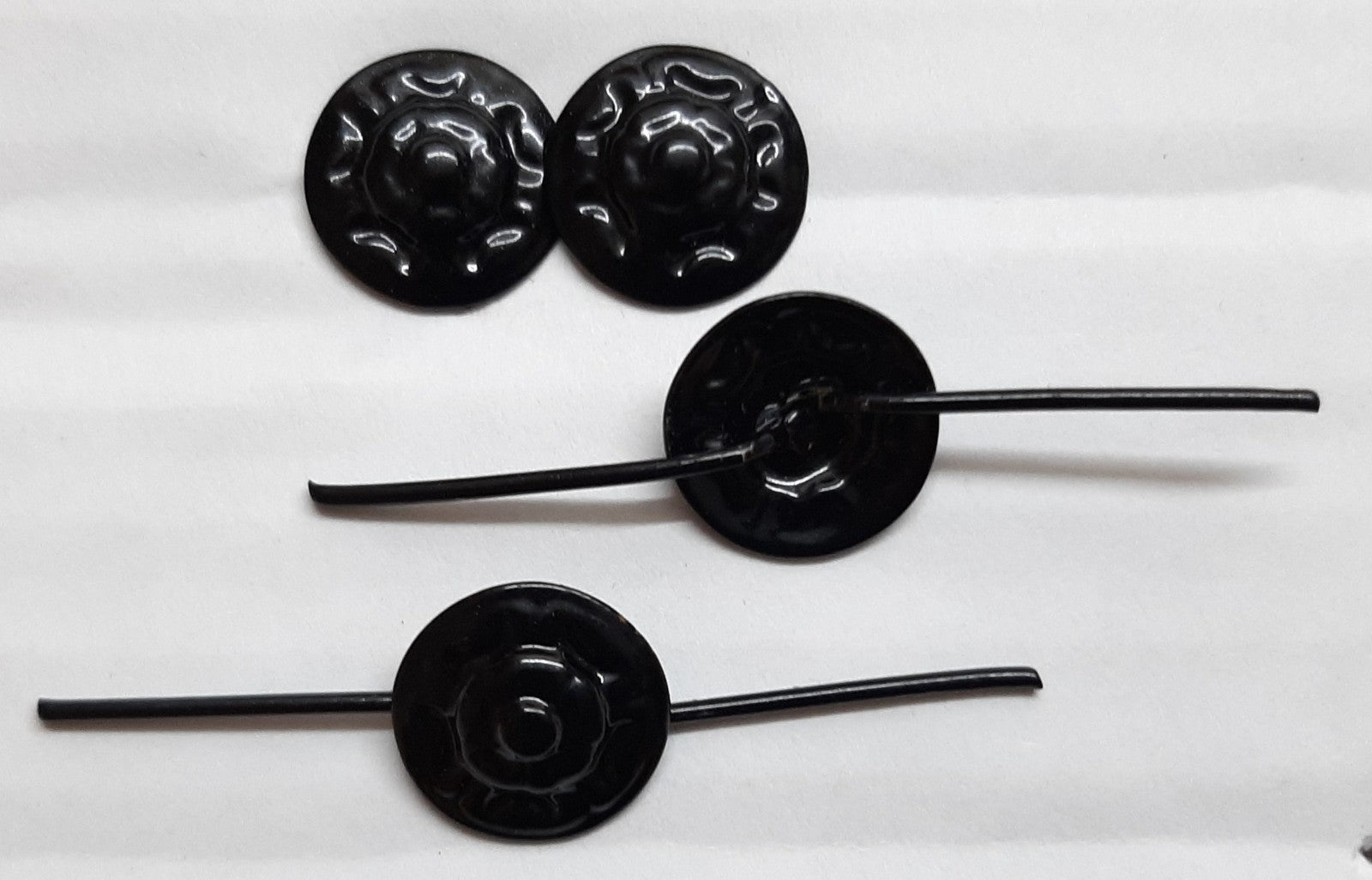 Black Rosettes Insignia British Made Split Pin Vintage Subdued Rose Crown X4