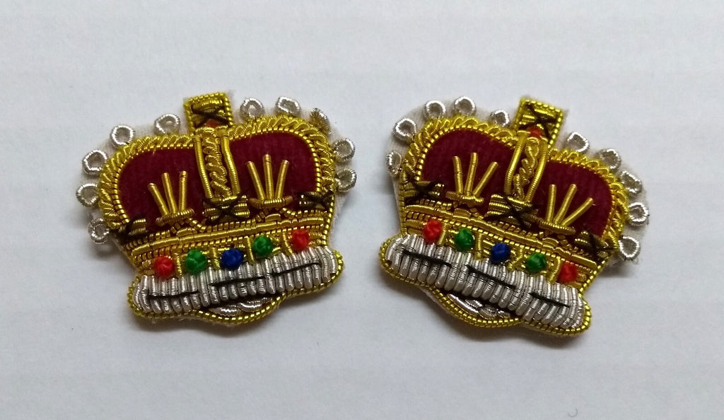 Army Crowns Gold/Silver With Crimson Padding Hand Embroidered Insignia 7/8"