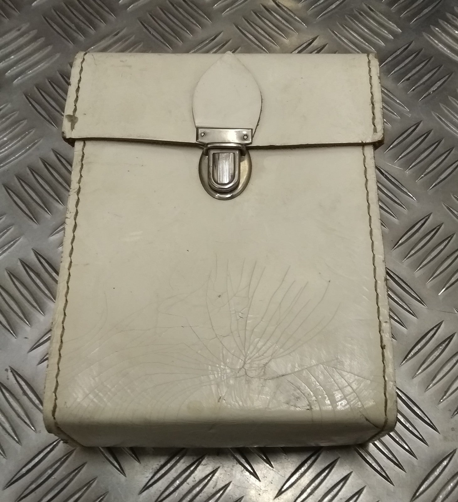 Genuine Vintage DDR NVA East German White Leather Boxed Utility Pouch
