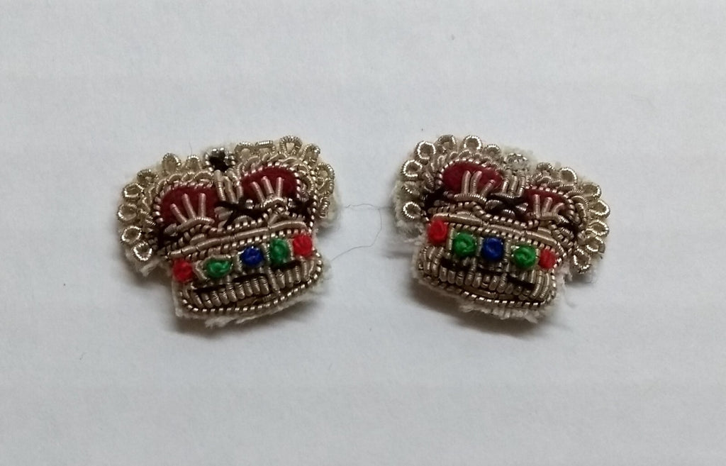 Army Silver Crowns Gilt With Crimson Padding Hand Embroidered Insignia 1/2" 1 Pr