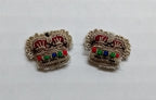 Army Silver Crowns Gilt With Crimson Padding Hand Embroidered Insignia 1/2" 1 Pr