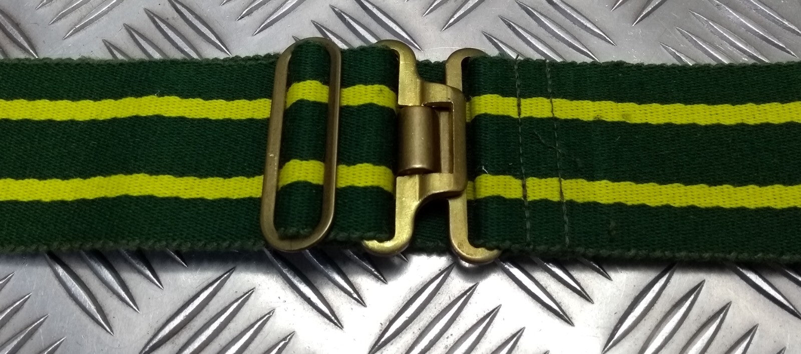 Stable Belt 57mm Wide Mid Green & Yellow Stripes 37 Pattern Buckle & Slider 36"