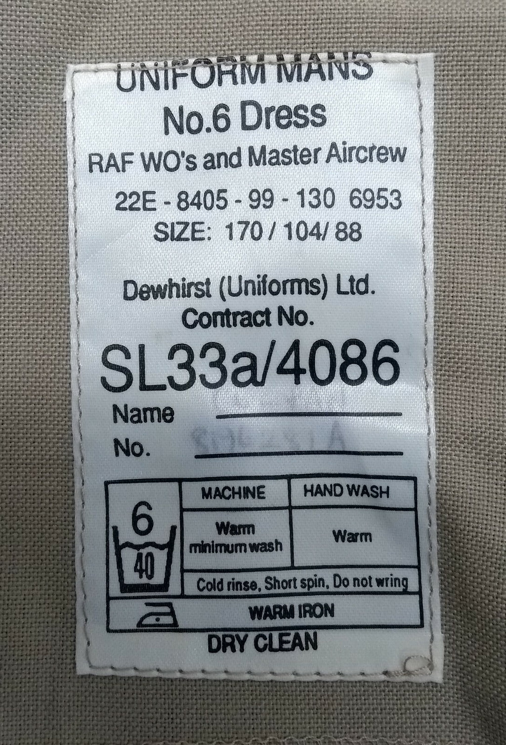 RAF No6 Dress Suit Jacket and Trousers WO and Master Aircrew Old Pattern Safari Type