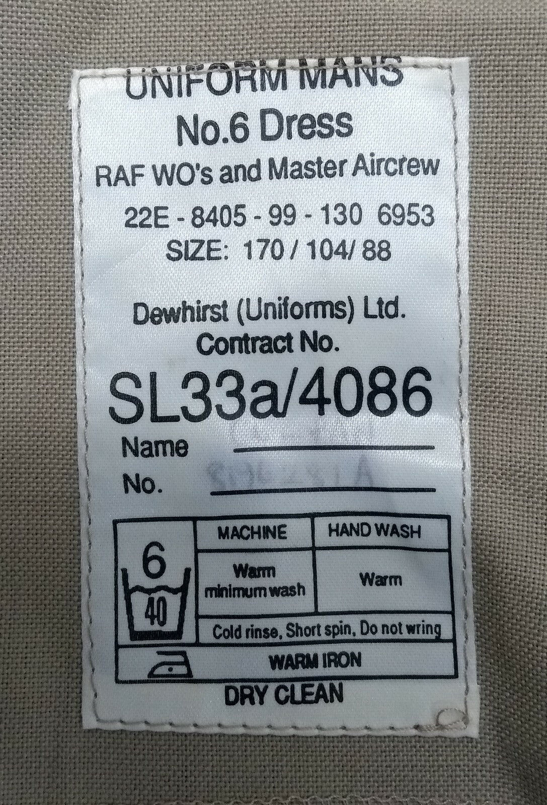 RAF No6 Dress Suit Jacket and Trousers WO and Master Aircrew Old Pattern Safari Type