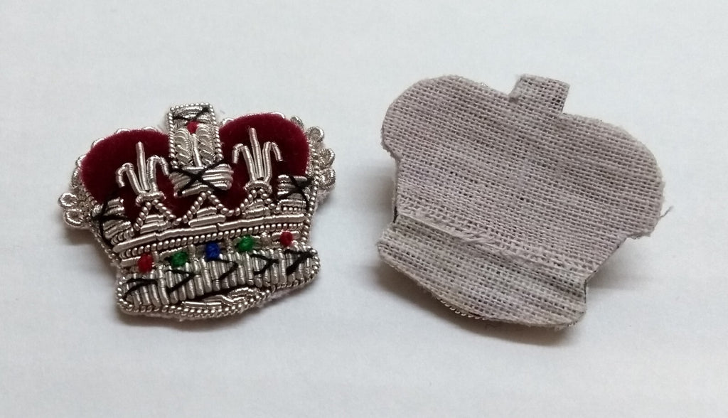 Army Silver Crowns Gilt With Crimson Padding Hand Embroidered Insignia 3/4" 1 Pr