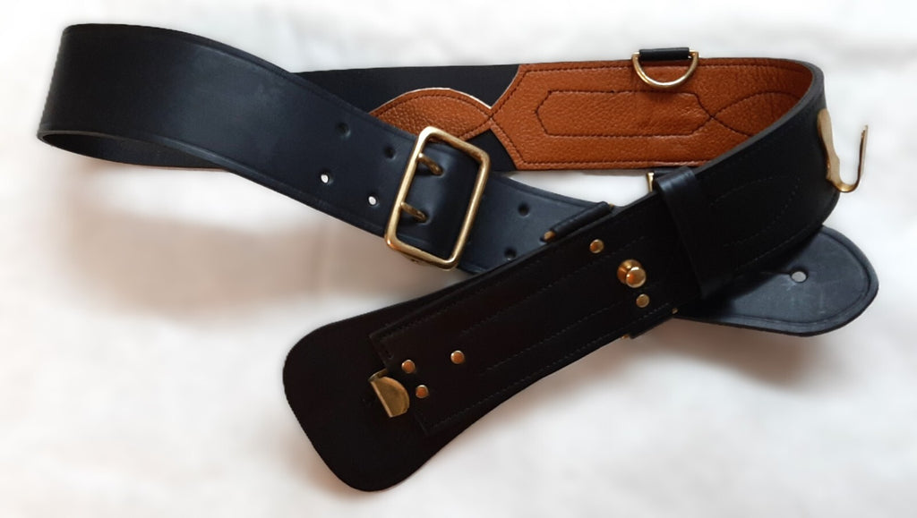Black Sam Browne Leather Waist Belt British No Cross Strap Size 3 (32-35")