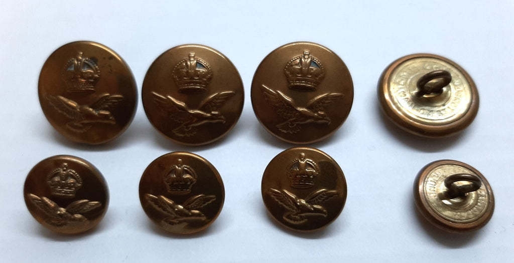 Vintage Buttons K/RAF Royal Air Force Kings Crown Version 8 Ring Backed Buttons