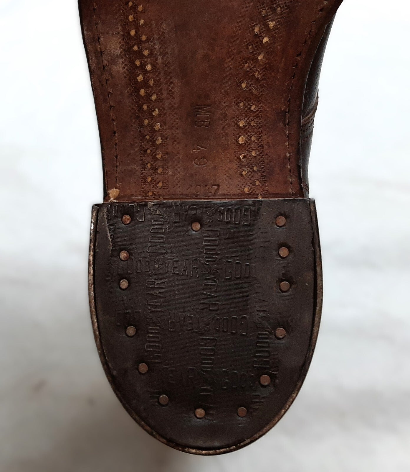 Vintage Army Boots Brown Leather WW2 Pattern 1947 Heel Plates Stitched Sole EU49
