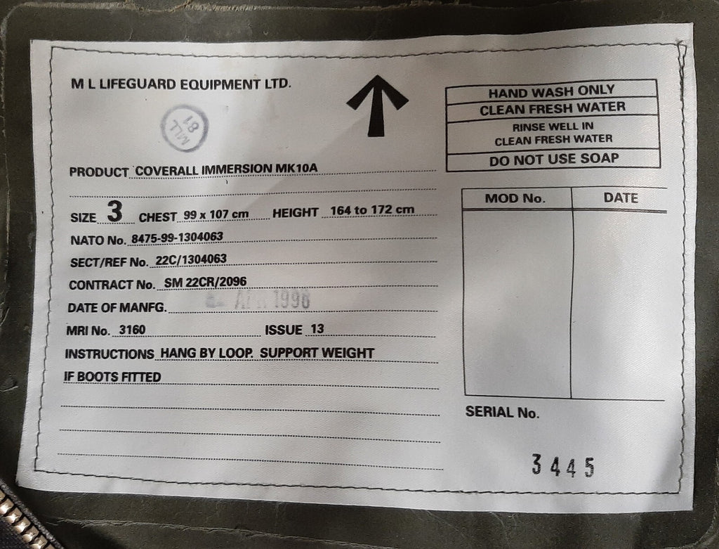 MK10A Coverall Immersion Suit Aircrew Beaufort M L Equipment