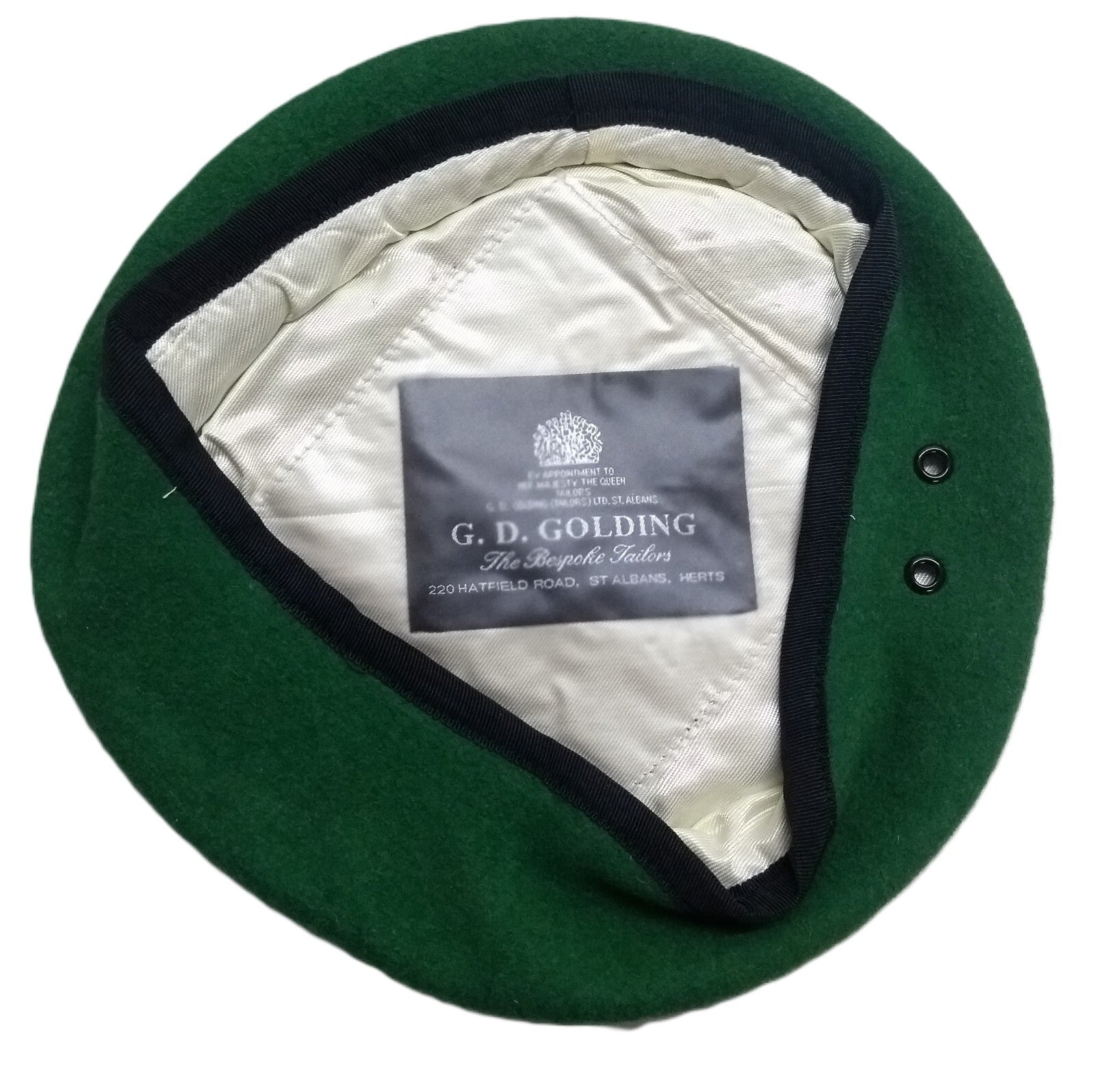 Green Beret Army Goldings UK Pattern Wool / Silky Lining & Petersham Trim 62cm.