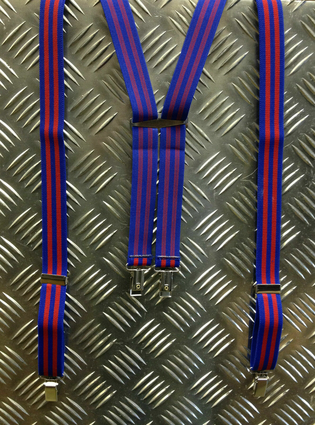 Retro Vintage Unisex Slim Clip-On Elastic Braces Suspenders Adjustable Blue Red