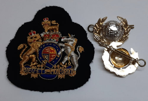 RM Royal Marines OFC Officer Badges No1 W/O Wire Arm Patch & 1 Pair of Collar Dogs British Made R.M