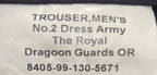 The Royal Dragoon Guards RDG British No2 OR Dress Trousers 80/100/116cm New