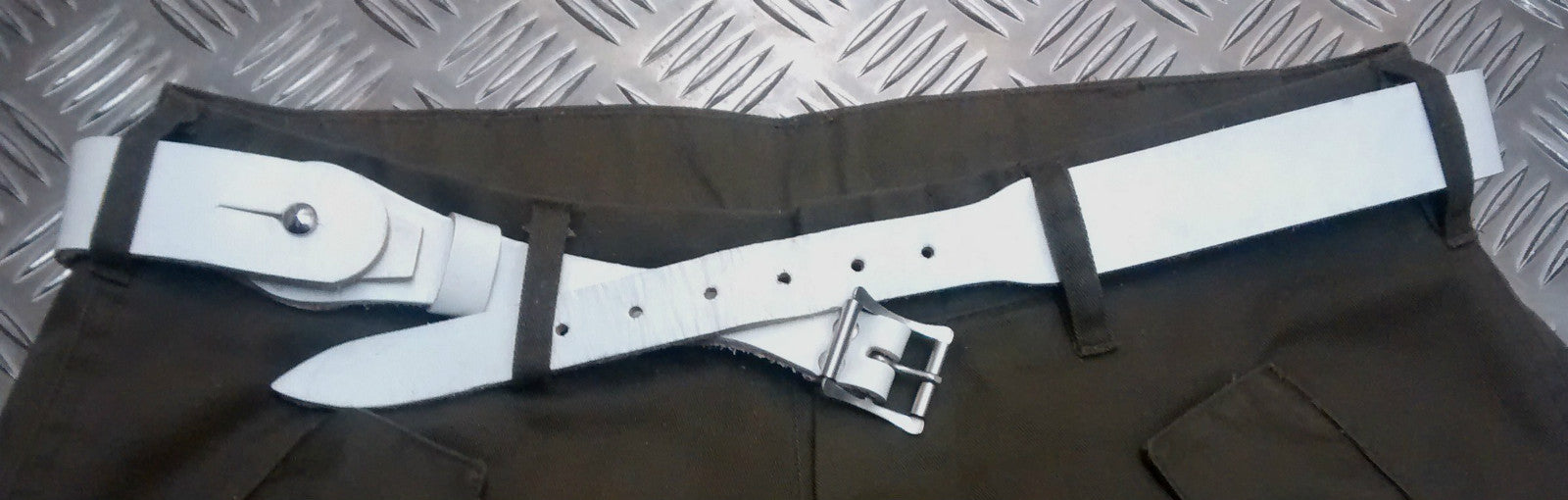 Genuine Vintage Unique Army White Leather XOX Belt -Low Slung Hipster - NEW