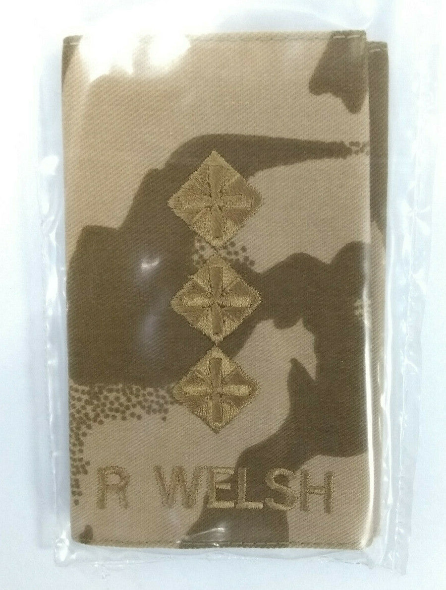 Genuine British Army Desert Camo Royal Welsh CAPTAIN 3 Pips Rank Slide NEW