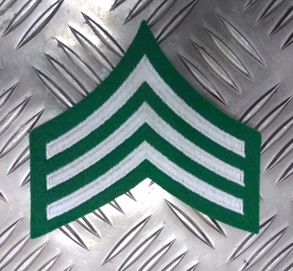 Sergeant Rank Stripes 3 Chevrons Silver on Green Genuine Issue EPB38