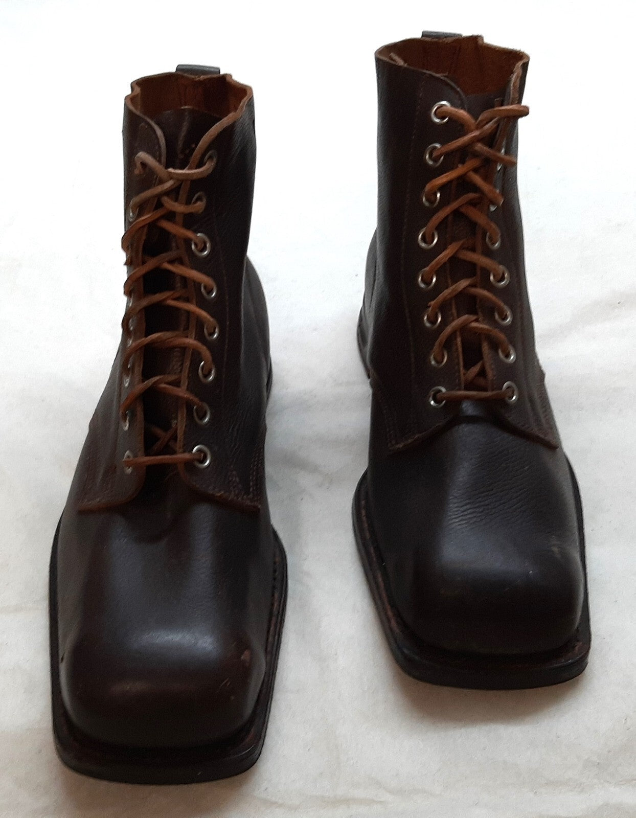 Vintage Army Boots Brown Leather WW2 Pattern 1947 Heel Plates Stitched Sole EU49
