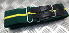 Stable Belt 64mm Green with Yellow Stripes Double Leather Strap UK Made Large
