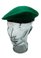 Mid Green Beret Goldings British Army Pattern Wool / Silky Lining & Leather Trim