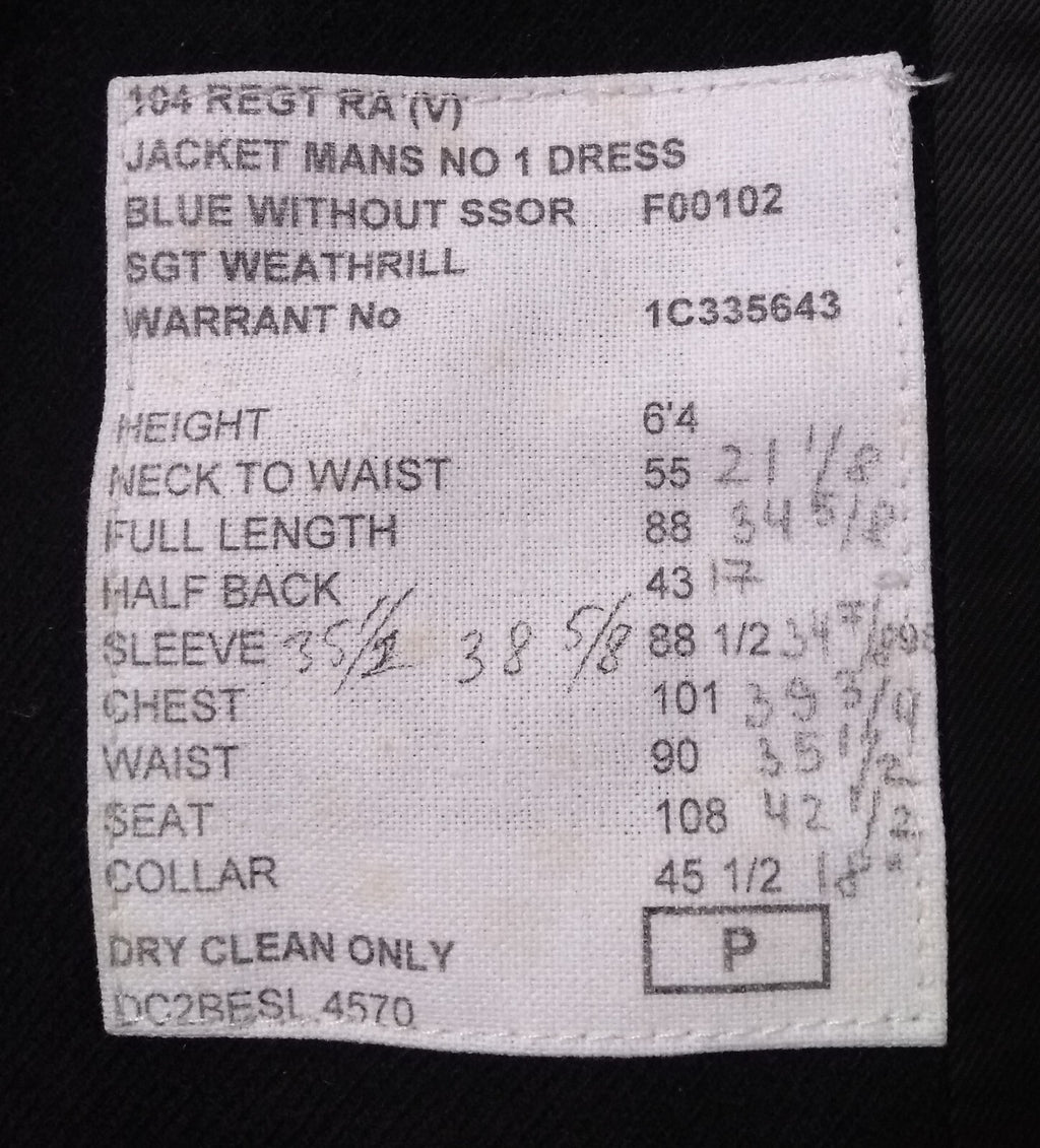British Army Jacket No1 Blues Dress Tunic Blues ORs Unissued No Buttons or Shoulder Straps