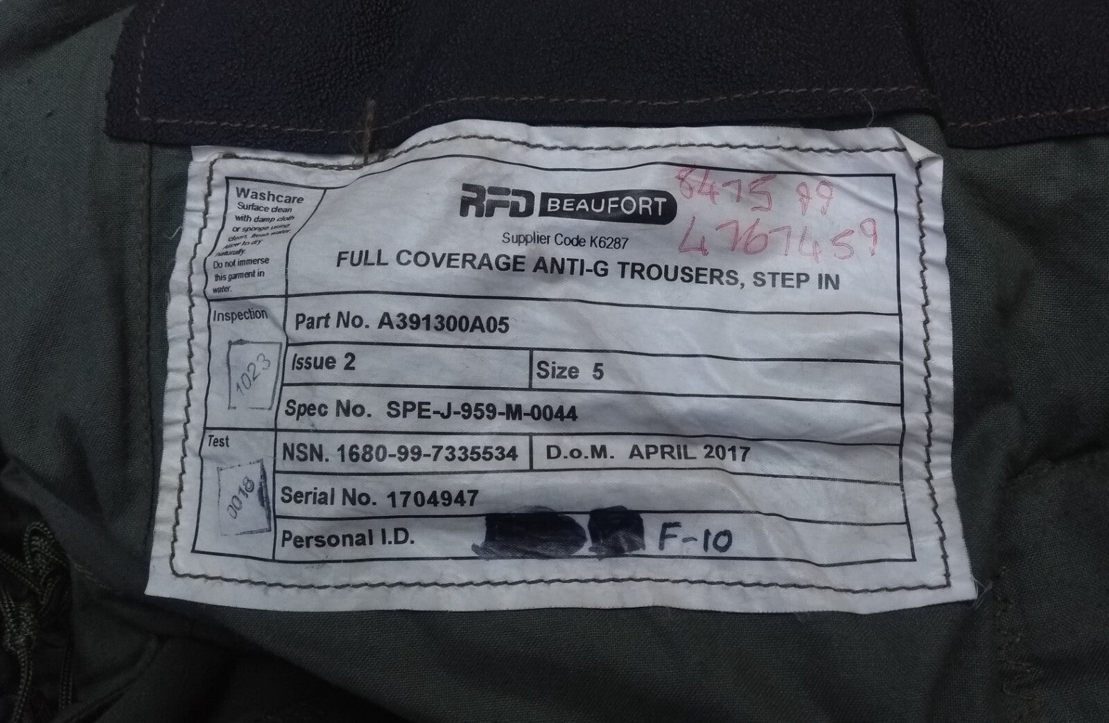 Fighter Pilot Trousers Anti G Full Coverage Step In Beaufort RFD FCAGT
