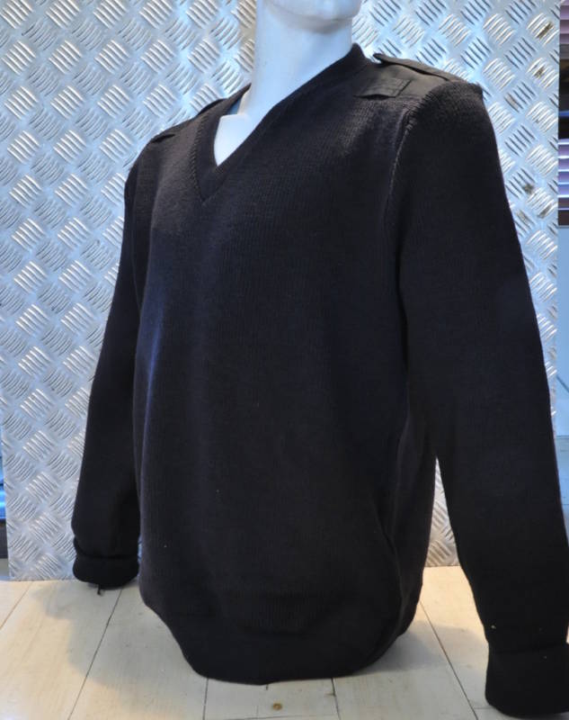 British Uniform Jumper, Black V-Neck. 100% Wool - Size 36" - X-Small NEW