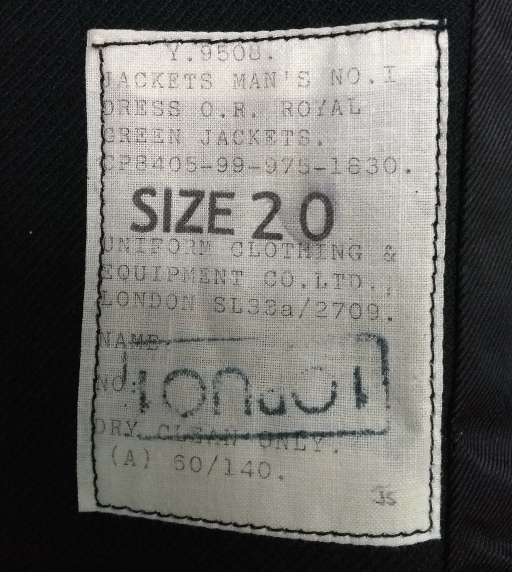 Royal Green Jackets British Army Other Ranks Size 20 RGJ Jacket No1 Dress