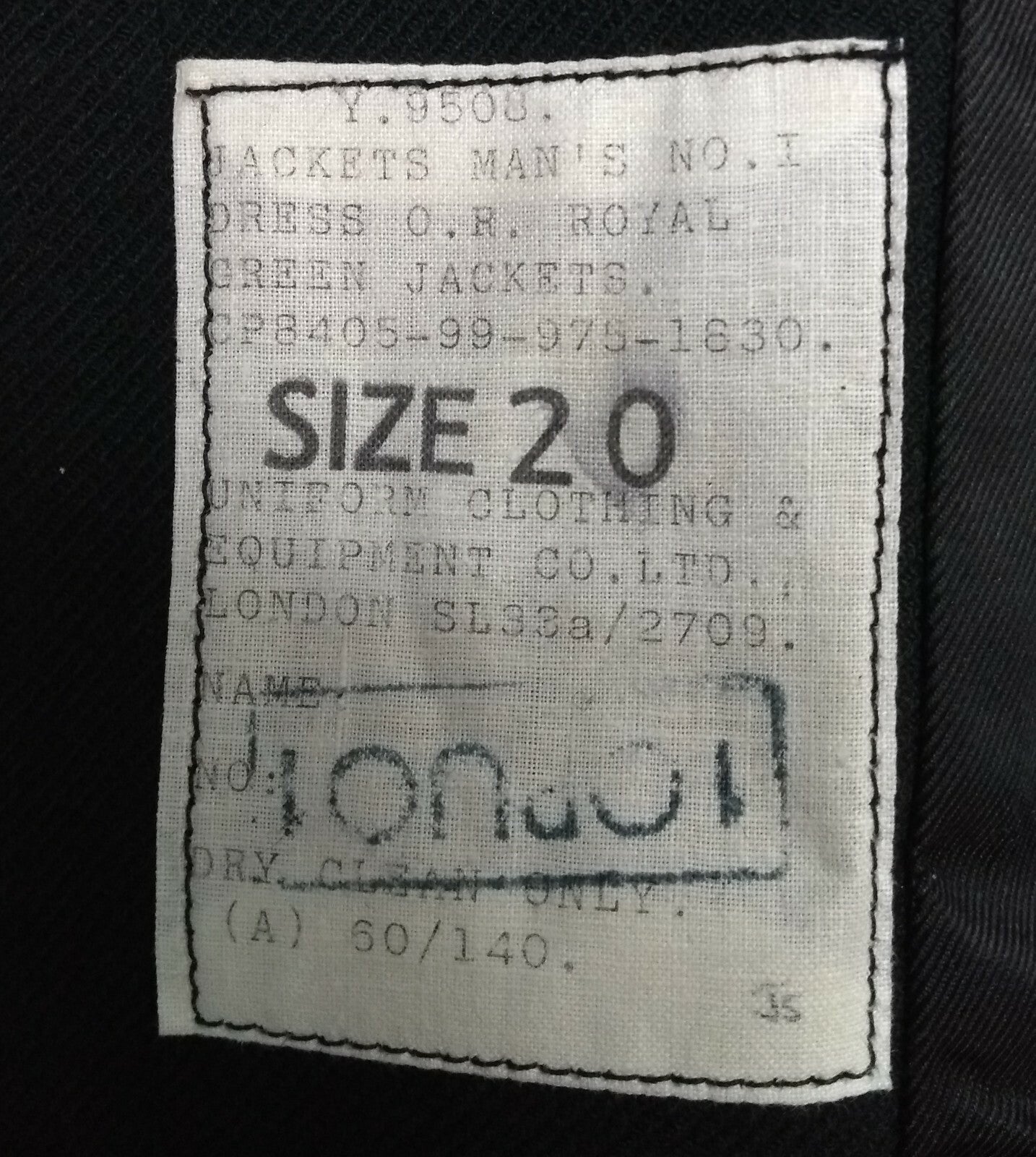 Royal Green Jackets British Army Other Ranks Size 20 RGJ Jacket No1 Dress