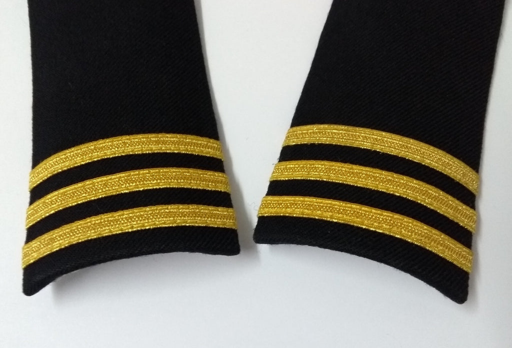 Naval 3 Bar No1 Shoulder Boards Epaulette Black & Gold Detail Fancy Dress