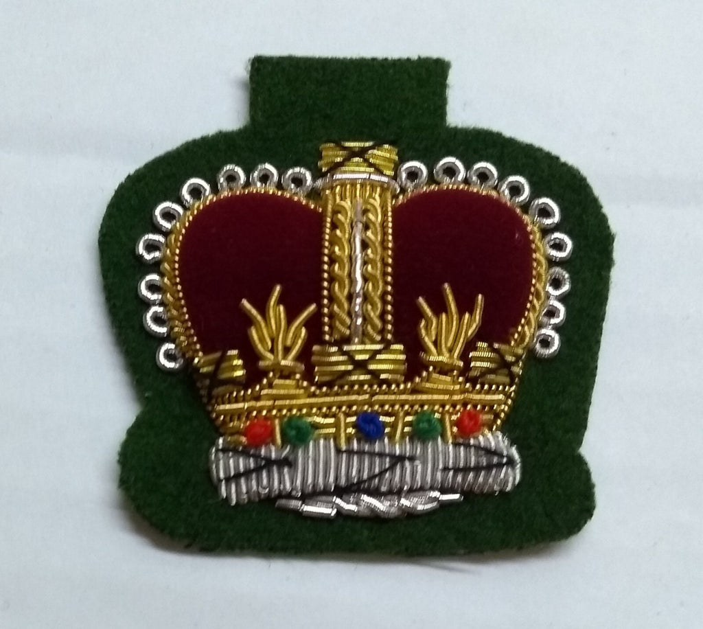 Warrant Officer Crown No1 WO 2 Green British Army Hand Embroidered Arm Patch