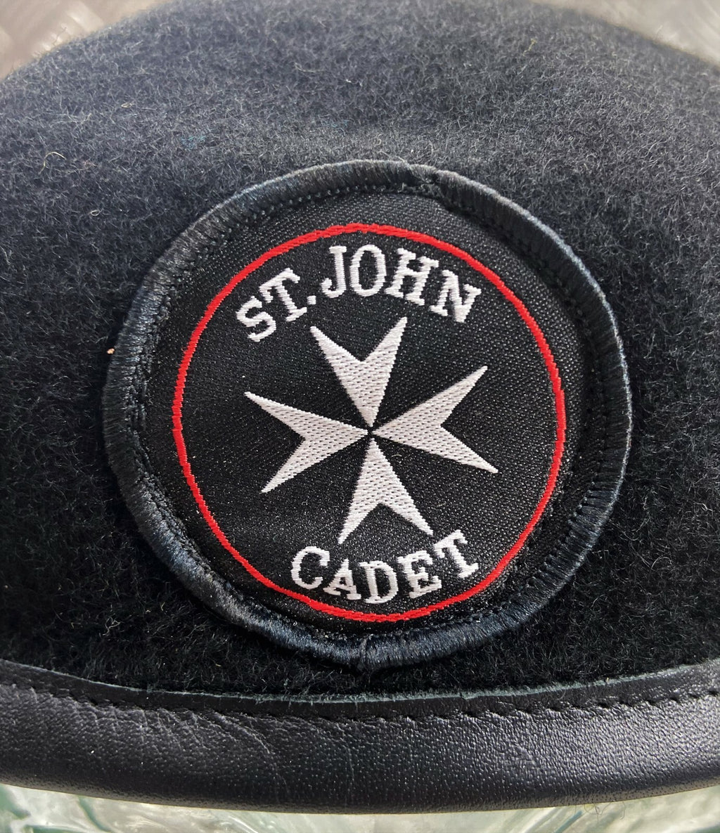 Genuine ST John Ambulance Service Black Wool Lined Beret With Badge Size 49cm
