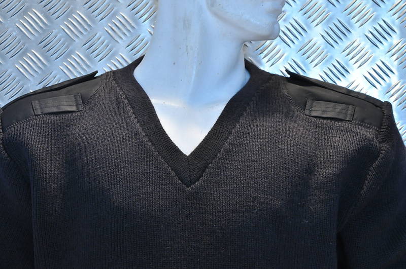 British Uniform Jumper, Black V-Neck. 100% Wool - Size 38" - Small NEW