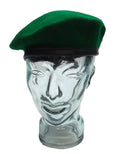 Mid Green Beret Goldings British Army Pattern Wool / Silky Lining & Leather Trim