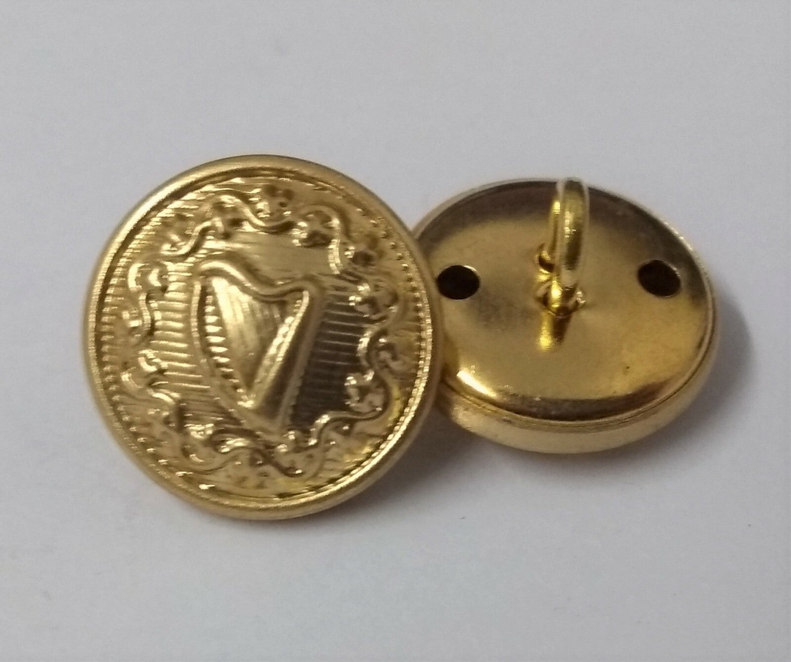 Vintage Decorative Irish Harp Shank Buttons x 2 ASBT195