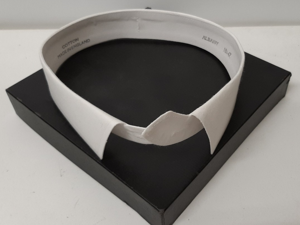 Stiff White Detachable Fold Down Albany Style Collar Cotton Made in England