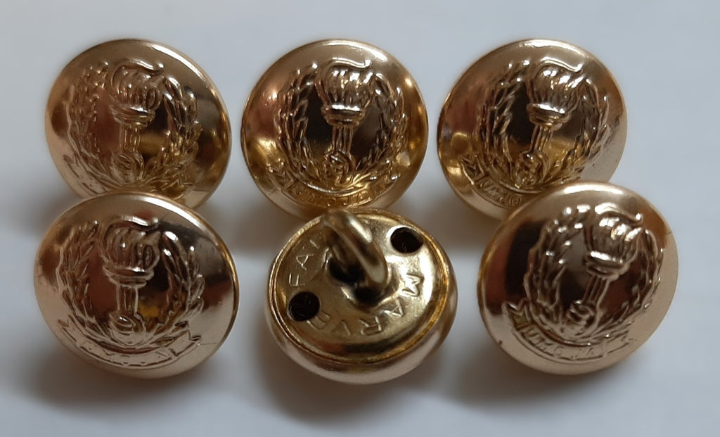 Insignia Hat Buttons Small Gold Coloured Ring Back Hand Torch & Laurel Leaves