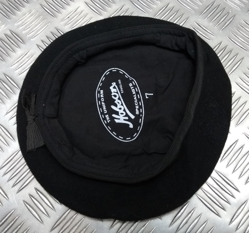 Vintage Black Beret Hobson of England Lined Wool Uniform Cap Sz 7 New Old Stock